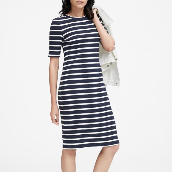 NWT Banana Republic Ruffle Sleeve Dress Size 4 Navy and White Stripped - Picture 11 of 11